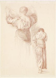 女性-カーテンの研究、後ろから見た女性のカーテンの研究 作： Edward Burne Jones